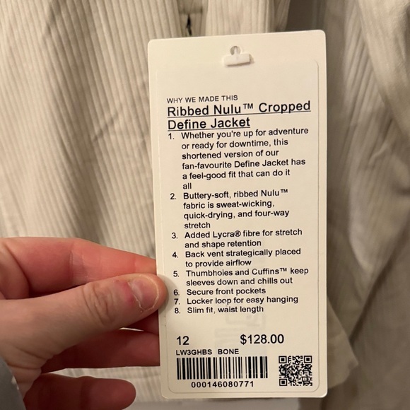 Lululemon Ribbed Nulu Define Cropped Bone Jacket Size 12 NWT - Picture 10 of 14